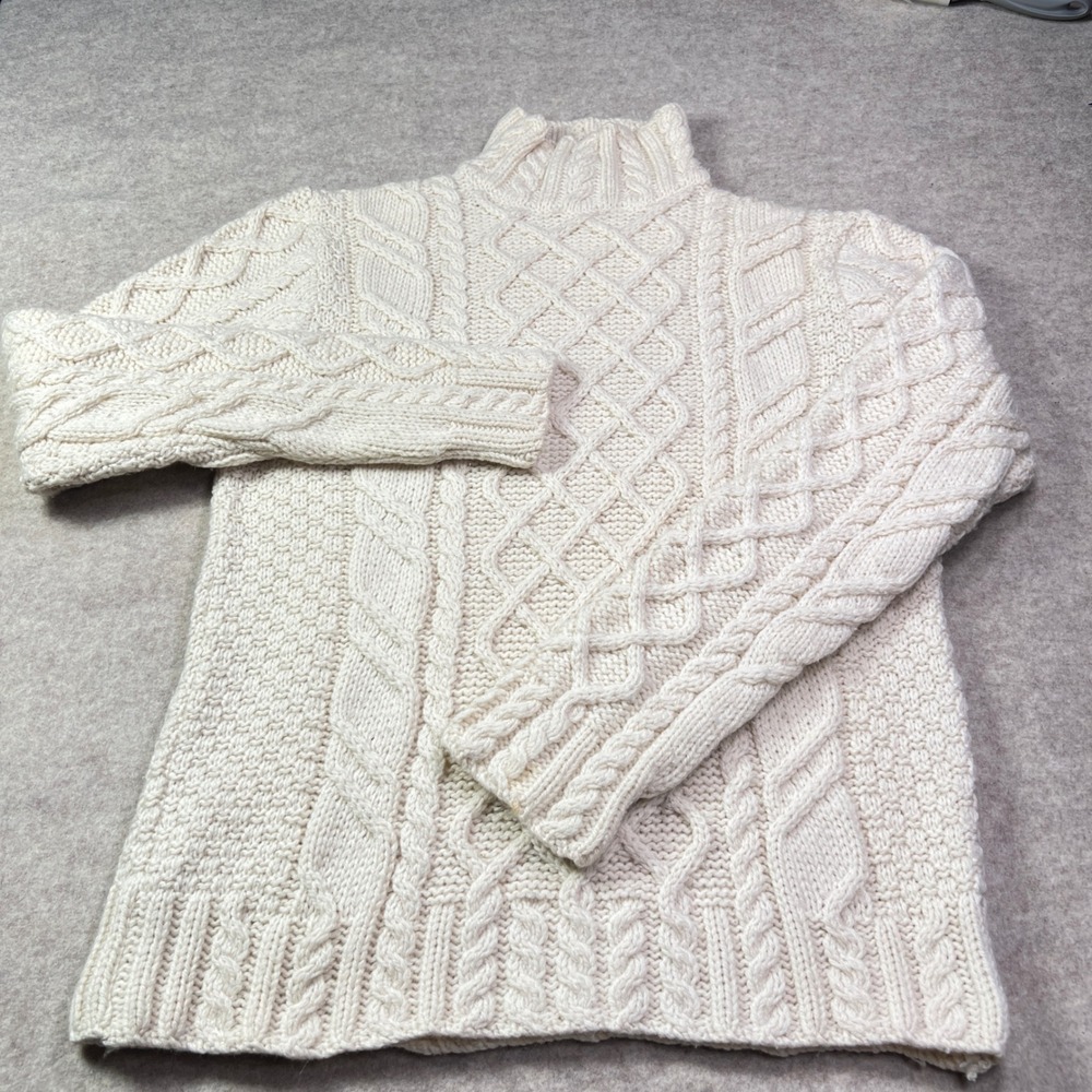 Paul James Made in England 100% Wool Cable Knit Mock Neck Sweater Cream Large W - Picture 2 of 11